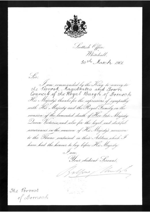 Letter re death of Queen Victoria 1901