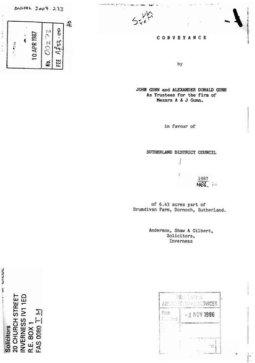 Sale of Drumdivan 1987