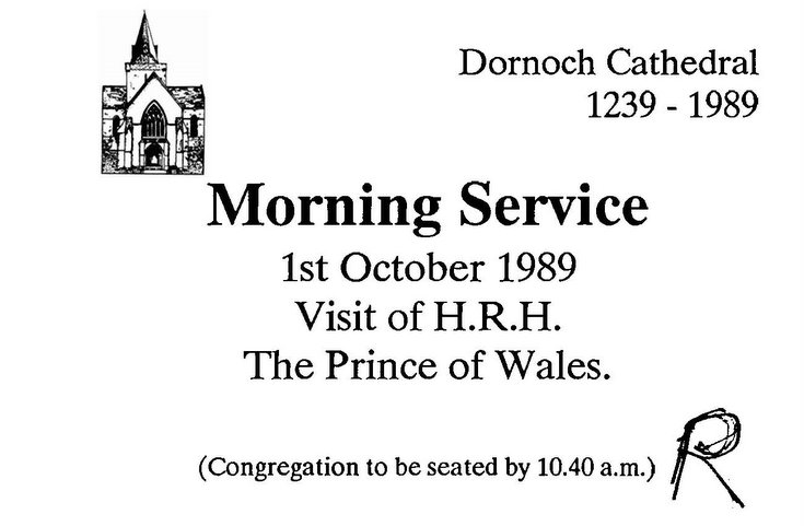 Invitation to Morning Service - Visit of HRH The Prince of Wales