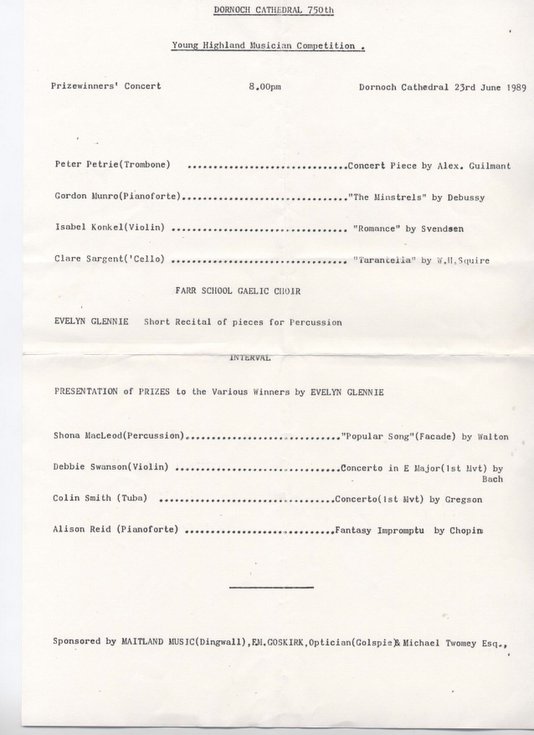 Dornoch Cathedral Young Musician Competition 1989