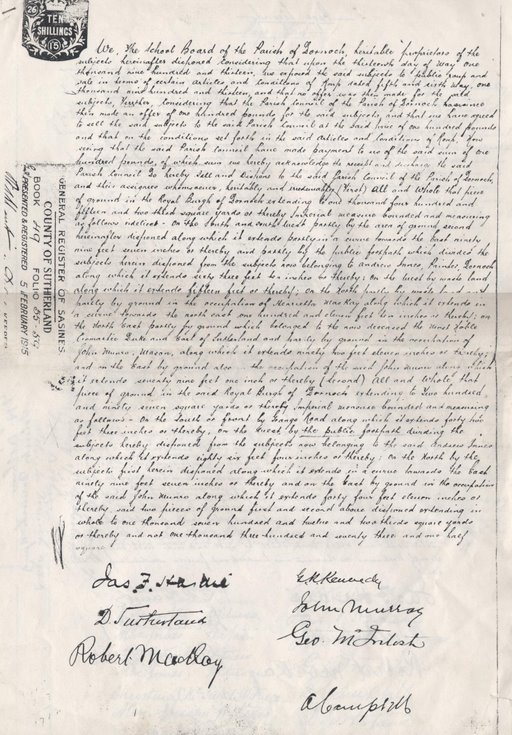 Disposition by School Board of Dornoch 1914