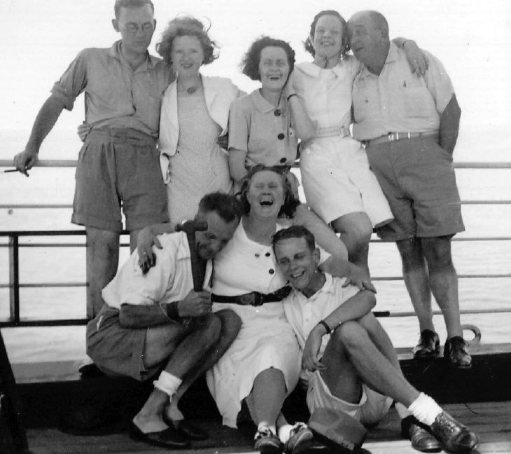 Hardie group of friends at ship's rail