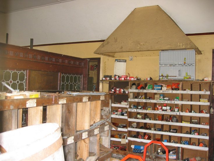 Interior of old fish and chip shop St Gilbert Street garage
