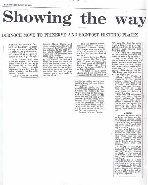 Newspaper article 'Showing the Way' - Dornoch signposts