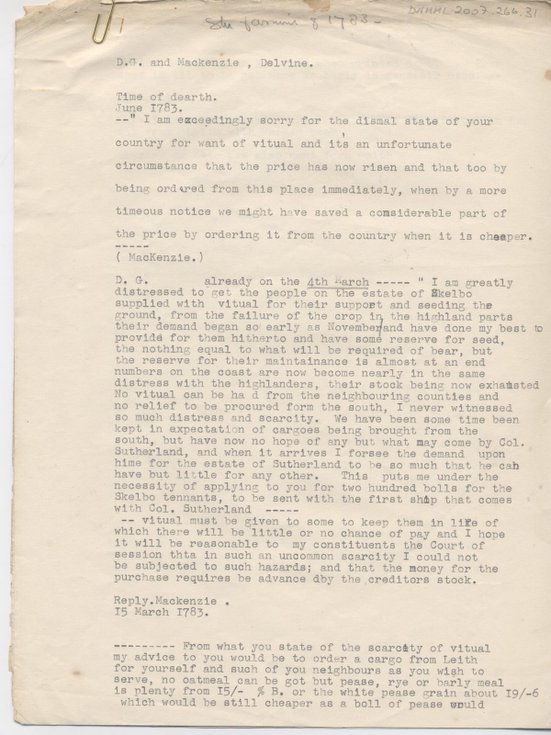 Correspondence with Mackenzie of Delvine 1783