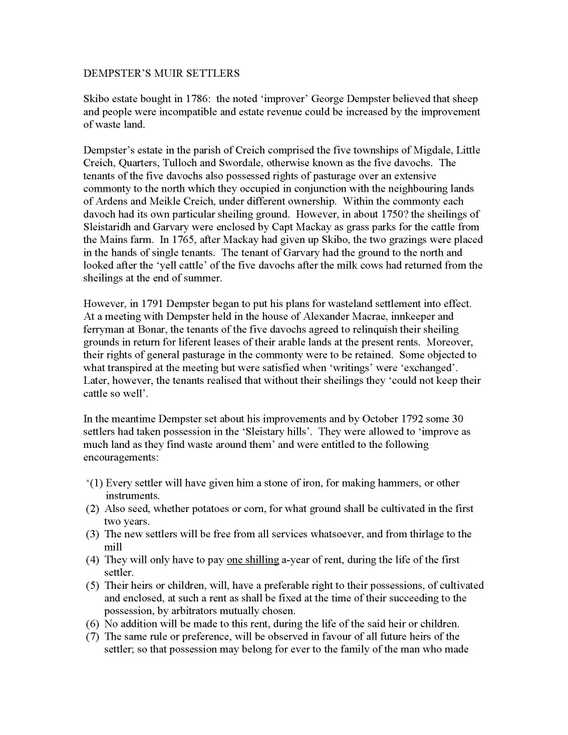 Notes on Dempster's muir settlers