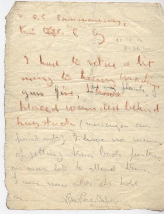 Last communication of Capt Rose 21 Oct 1914
