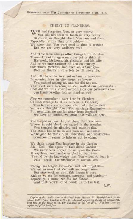Prayer sheet 'Christ in Flanders'