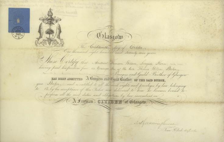 Freedom of Burgh of Glasgow ~ Andrew Wilson