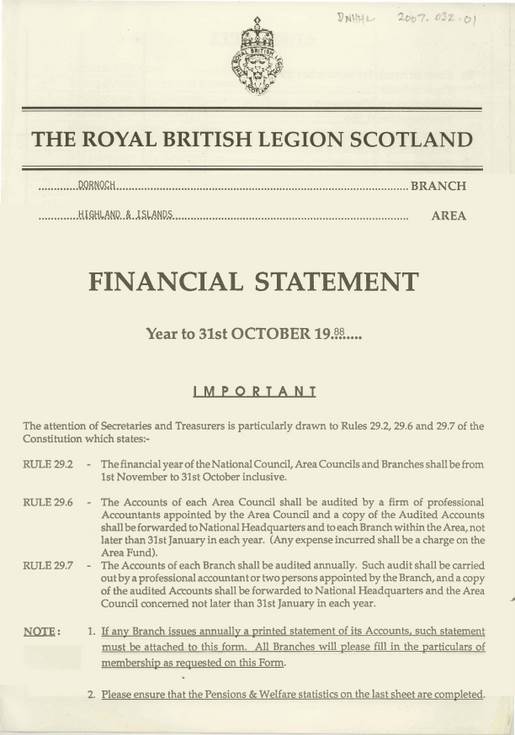 Royal British Legion Financial Statement