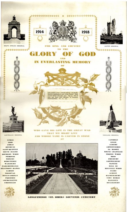 Scroll Honouring Death of John A. Gillespie.