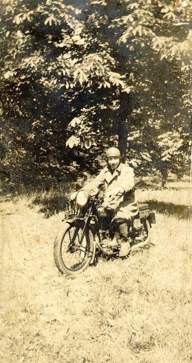Kenneth Button Senior on motorcycle c 1930
