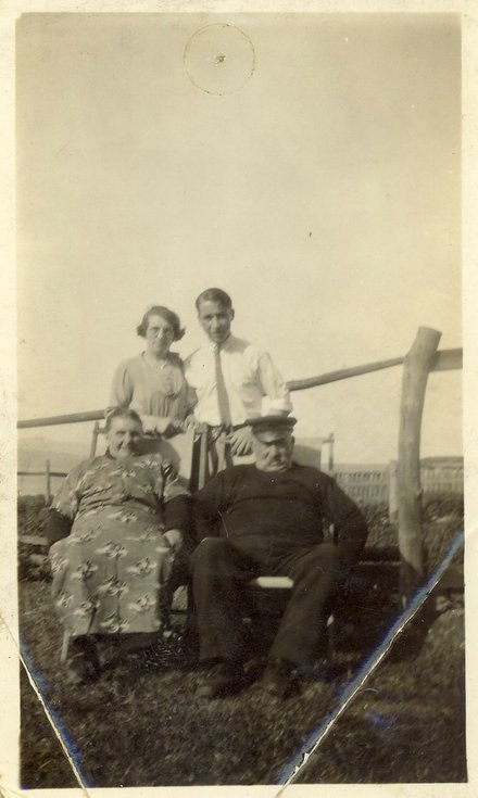 Kenneth Button senior with grandparents c 1930