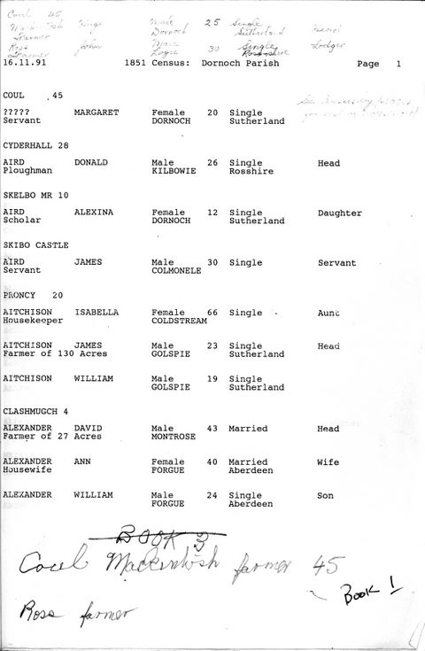 1851 Dornoch Parish Censusw Page 1