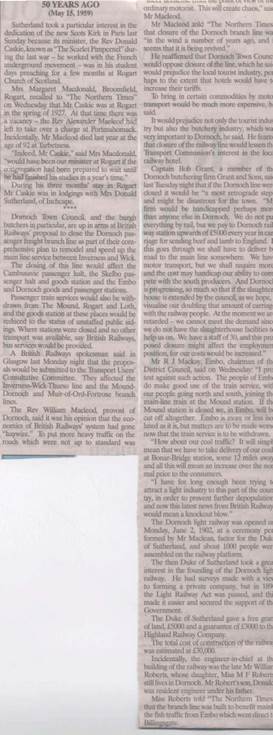 NT report of May 1959 proposed closure of the Dornoch Branch Line