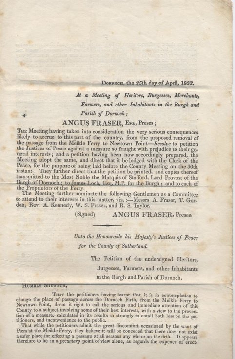 Petition against removal of ferry to Newtown Point ~ 1832