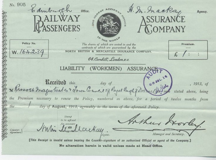 Receipt for workmen's liability assurance premium ~ 1913