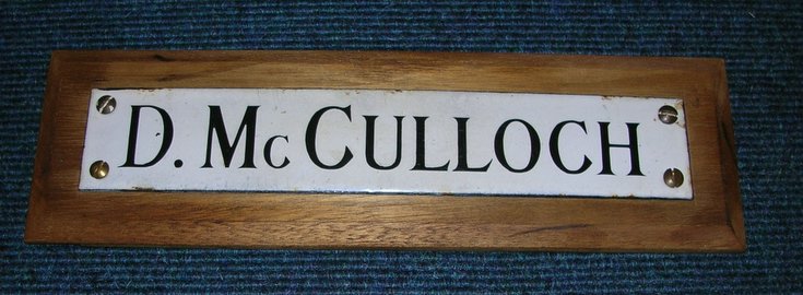 Enamel name plate for D McCulloch