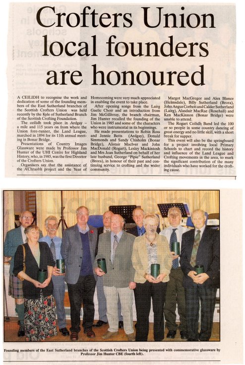 Crofter Union local founders honoured