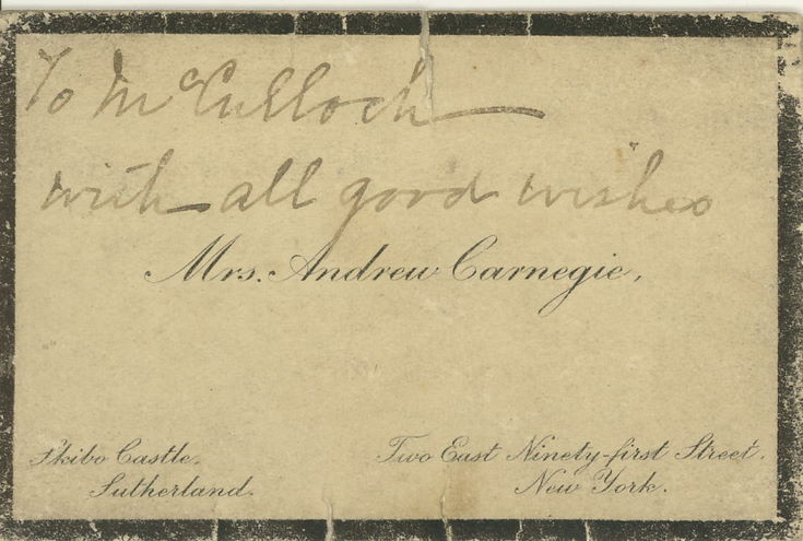 Mrs Andrew Carnegie compliments card