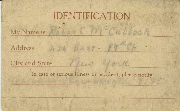 Identification card for Robert McCulloch