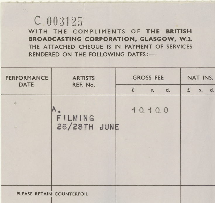 BBC compliments slip accompanying cheque