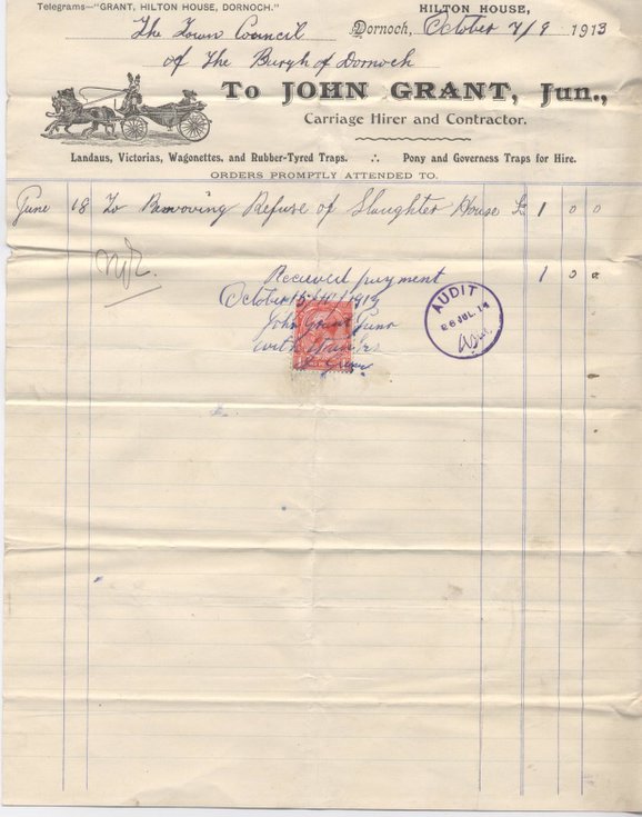 Bill for removal of refuse from slaughterhouse 1913