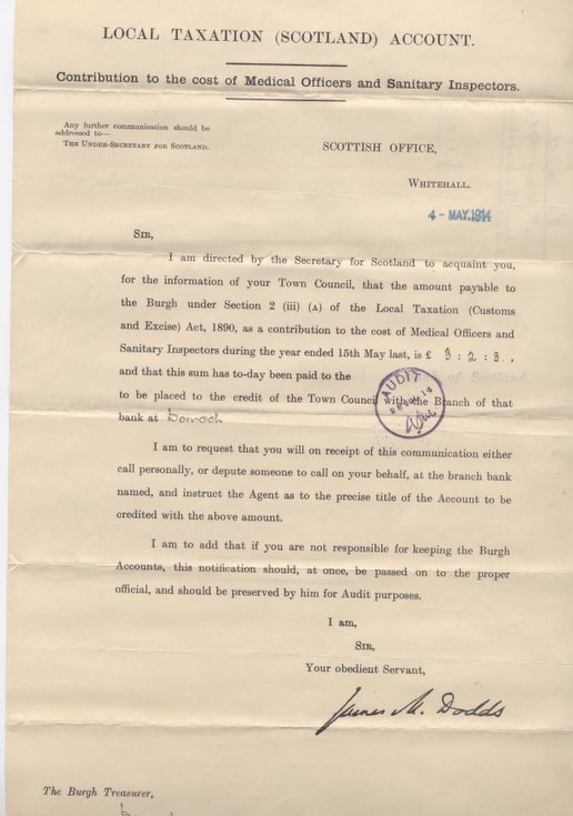 Government contribution to cost of medical officer etc 1914