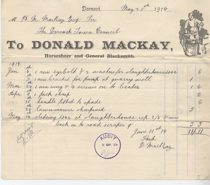 Bill for materials and blacksmith services 1914