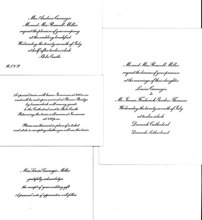 Cards relating to edding of Louise Carnegie Miller