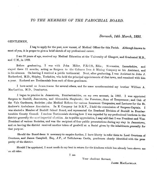 Application from Dr J MacLachlan