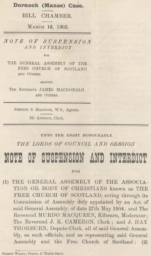 Note of suspension against Rev James Macdonald