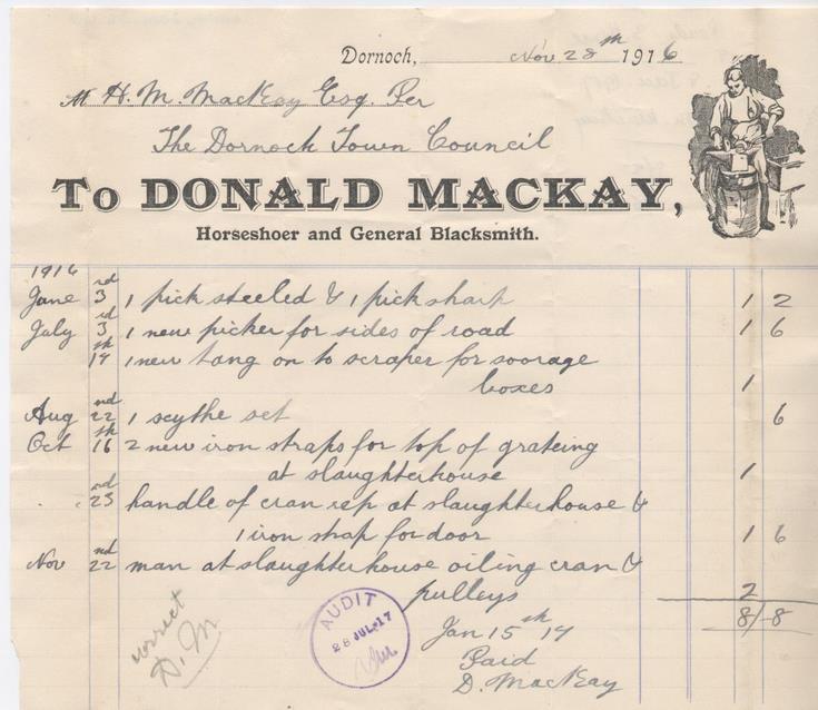 Bill for tools etc. 1916