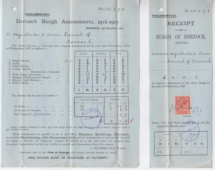 Notice of assessment for parliamentary rates 1916-17