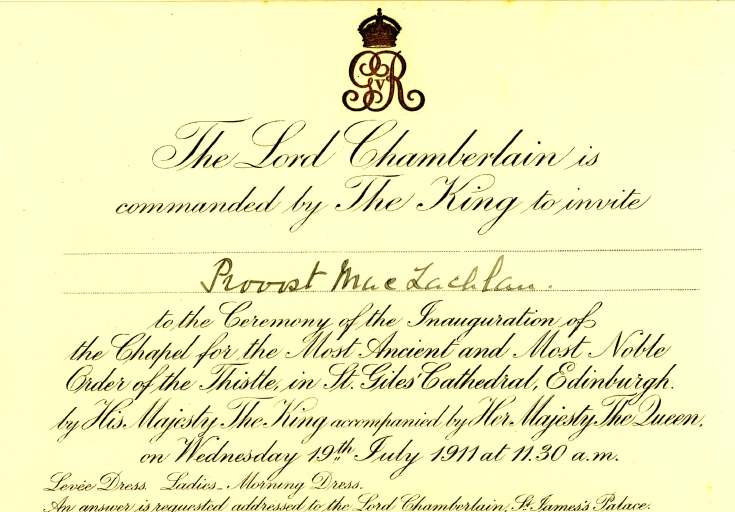 Invitation to ceremony at St Giles' Cathedral, Edinburgh