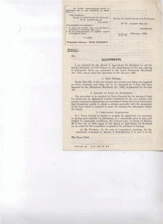 Allotment regulations 1920