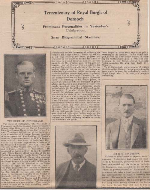 Report of Dornoch Tercentenary celebrations