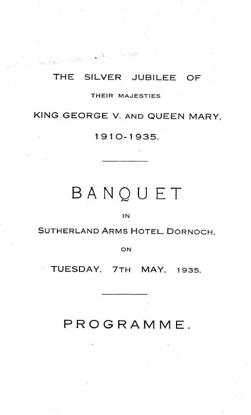 Programme for Silver Jubilee banquet 1935