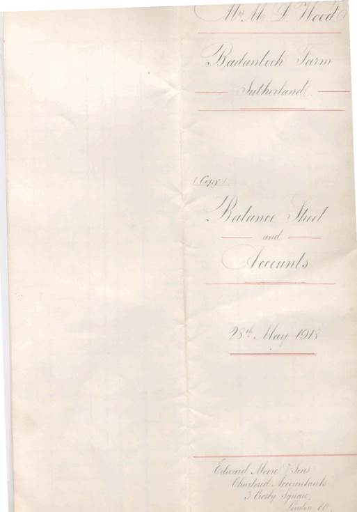 Badanloch accounts at May 28th 1918