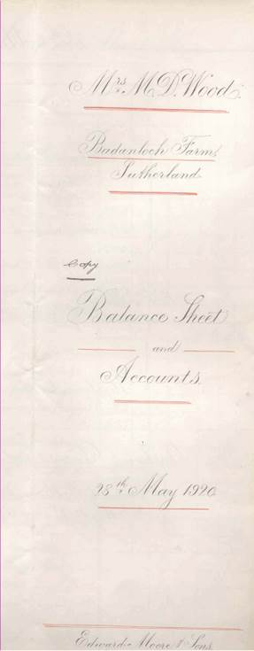 Badanloch accounts at May 28th 1920