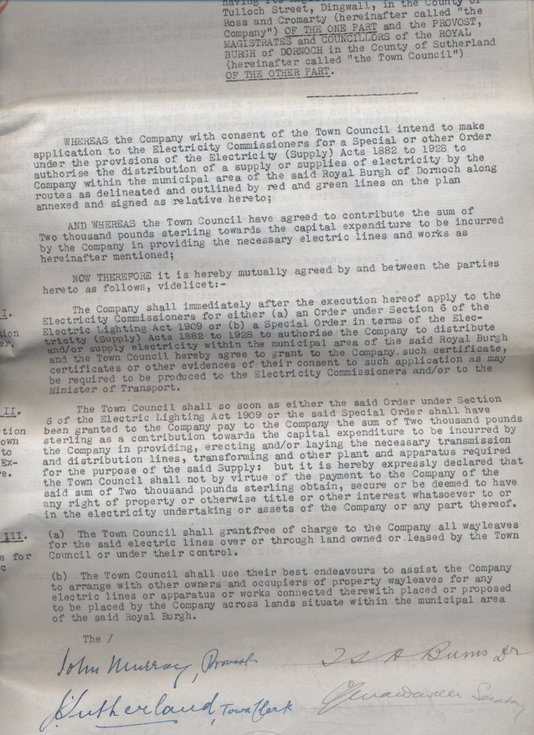 Agreement Ross-shire Electricity Supply Co 1932