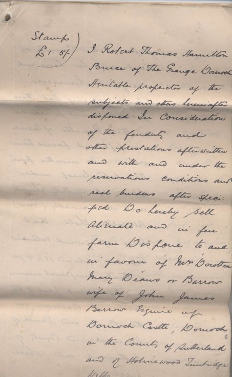 Feu charter by RT Hamilton Bruce in favour of Mrs DM Deans 1897