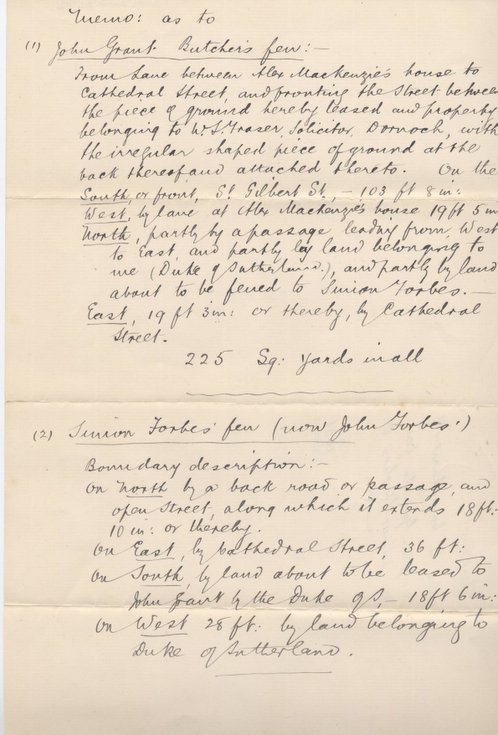 Memo re boundaries of John Grant's and Simon Forbes' feus 1901