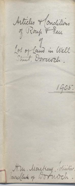 Conditions of sale of land in Well Street 1905