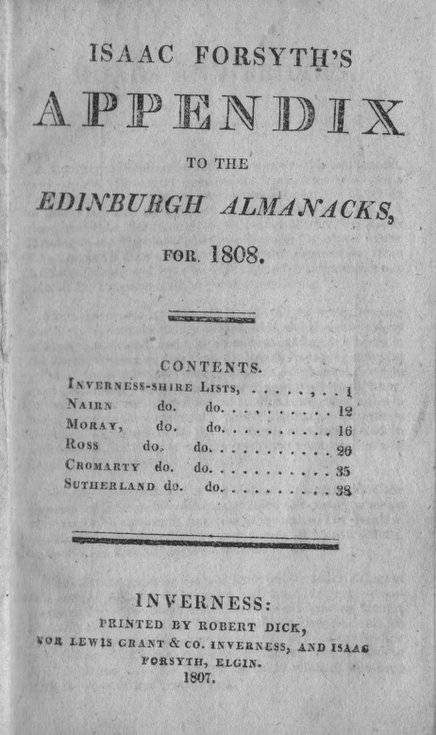 Edinburgh Almanack 1808 - Roads Sutherland