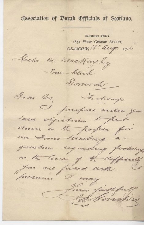 Letter re. pathways 1924