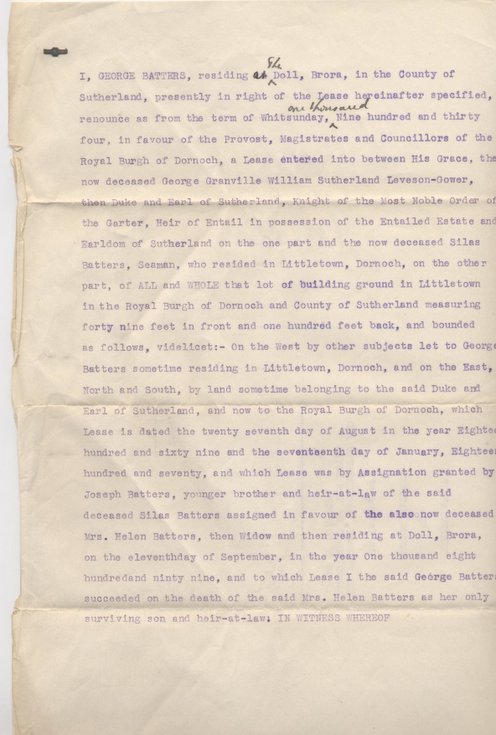 Renunciation of lease by George Batters 1934