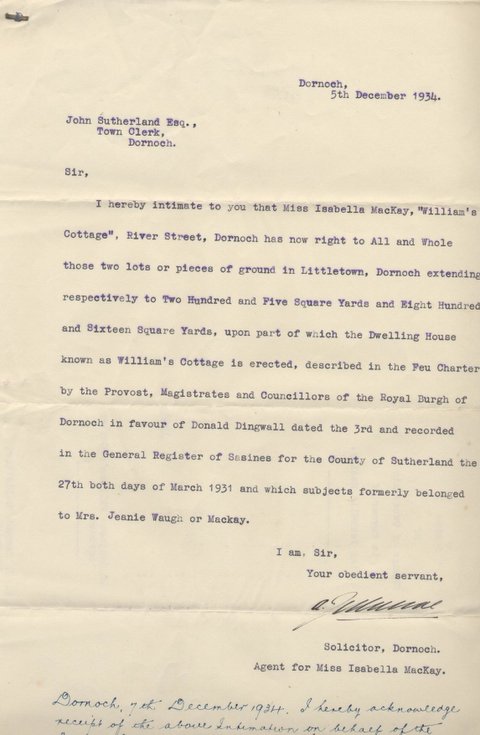Change of ownership Williams Cottage 1934