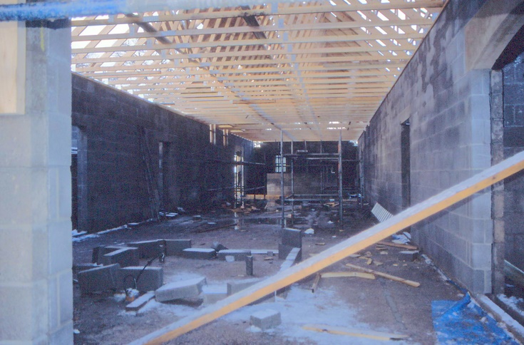 Interior view with roof joists in position