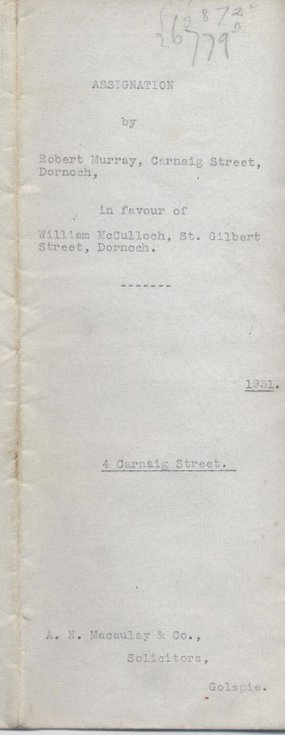 Assignation by Robert Murray in favour of William McCulloch 1931